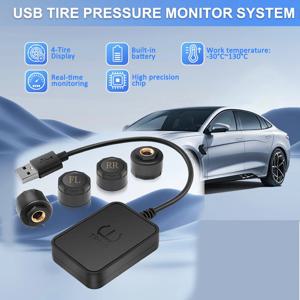 무선 TPMS USB 안드로이드 타이어 압력 모니터링 경보 시스템 4개의 외부 센서로 타이어 위치를 자유롭게 교환 가능