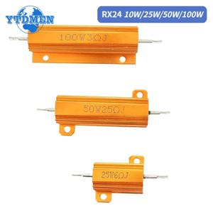 1PCS 알루미늄 전원 금속 쉘 케이스 권선 저항기 10W 25W 50W 100W RX24 0.1 ~ 1Kohm 8 10 50 1K 옴 저항 부하 저항기