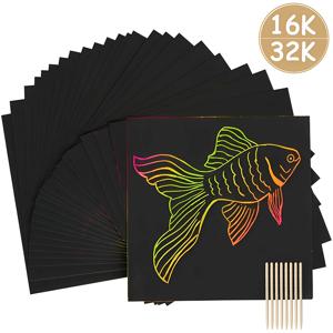 10-40pcs 16/32K 검은 스크래치 종이 DIY 그림 대나무 스틱으로 종이 긁기 다채로운 드로잉 종이 아트 페인팅 키트