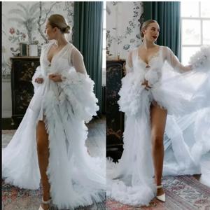 베이비 샤워 드레싱 가운 관점 쉬어 스커트 긴 Tulle 신부 가운 여성용 잠옷을위한 출산 가운