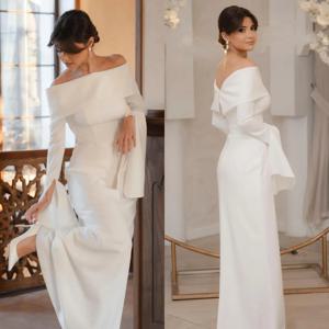 사용 가능한 맞춤형 크기 심플한 저지 플리츠 셔링 A라인 오프 숄더 롱 드레스 맞춤형 행사 드레스 절묘한