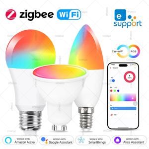 EWelink E27 E14 GU10 스마트 전구 WiFi Zigbee, 디밍이 가능한 Led 전구 RGB CW 램프는 Alexa Amazon Google Home Yandex Alice와 함께 작동합니다.