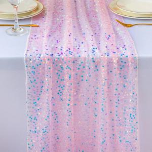 반짝이 무지개 빛깔의 스팽글 테이블 러너, 신부 베이비 샤워 소녀 생일 웨딩 파티를위한 부드러운 웨딩 다이닝 테이블 장식