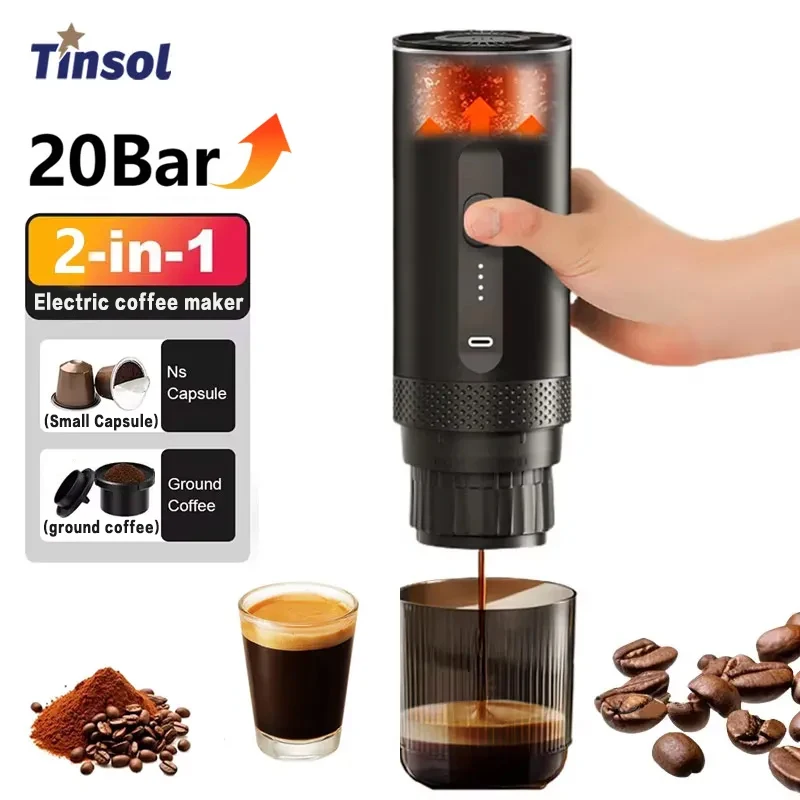 TINSOL 무선 휴대용 에스프레소 머신 캡슐 커피 파우더 여행용 커피 메이커 스마트 추출 무선 가열