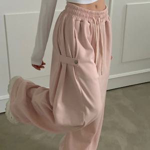 캐주얼 통근용 스웨트팬츠 하이웨이스트 신축성 있는 허리밴드 다용도 루즈핏 여성용 스트레이트 레그 팬츠 사이드 버클 디자인