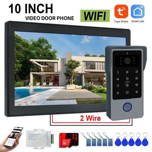 2선식 투야 와이파이 1080P 비디오 인터콤 비디오 도어폰 10인치 컬러 터치스크린 비밀번호 IC 카드 잠금 해제 보안 시스템