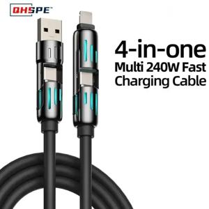 USB, C타입, 라이트닝-Max 240W 고속 충전 및 데이터 동기화 MFISH 4-in-1 멀티펑션 USB 충전 케이블 (아이폰 16/15, 아이패드용)