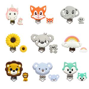 2pcs 실리콘 만화 동물 젖니가 남 장난감 여우 팬더 코끼리 식품 등급 실리콘 젖꼭지 목걸이 클립 아기 장난감 선물