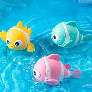 귀여운 수영 광대 물고기 목욕 장난감, 유아용 플로팅 와인드업 장난감, 남아 여아 신생아 아기 욕조 유아용 장난감