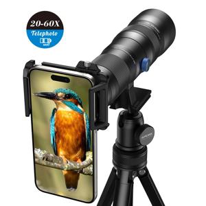 APEXEL 20x-60x 망원 줌 렌즈 캠핑 조류 관찰 iPhone Android 용 금속 삼각대가있는 범용 전화 망원경 렌즈