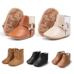 가을 겨울 아기 남아 여아 부츠 레트로 PU 가죽 캐주얼 워킹 슈즈 특수 버클 고무 부드러운 미끄럼 방지 밑창 0-18개월