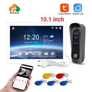 4선식 10인치 투야 1080P 와이파이 스마트 비디오 도어폰 인터콤 시스템 (유선 초인종 포함, 가정용, 카드 스와이프/터치스크린)