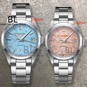 BLIGER 36mm39mm 2 크기 사용자 정의 이름 NH35 기계식 시계 Relogio Masculino 사파이어 방수 아이스 블루 사쿠라 핑크 다이얼