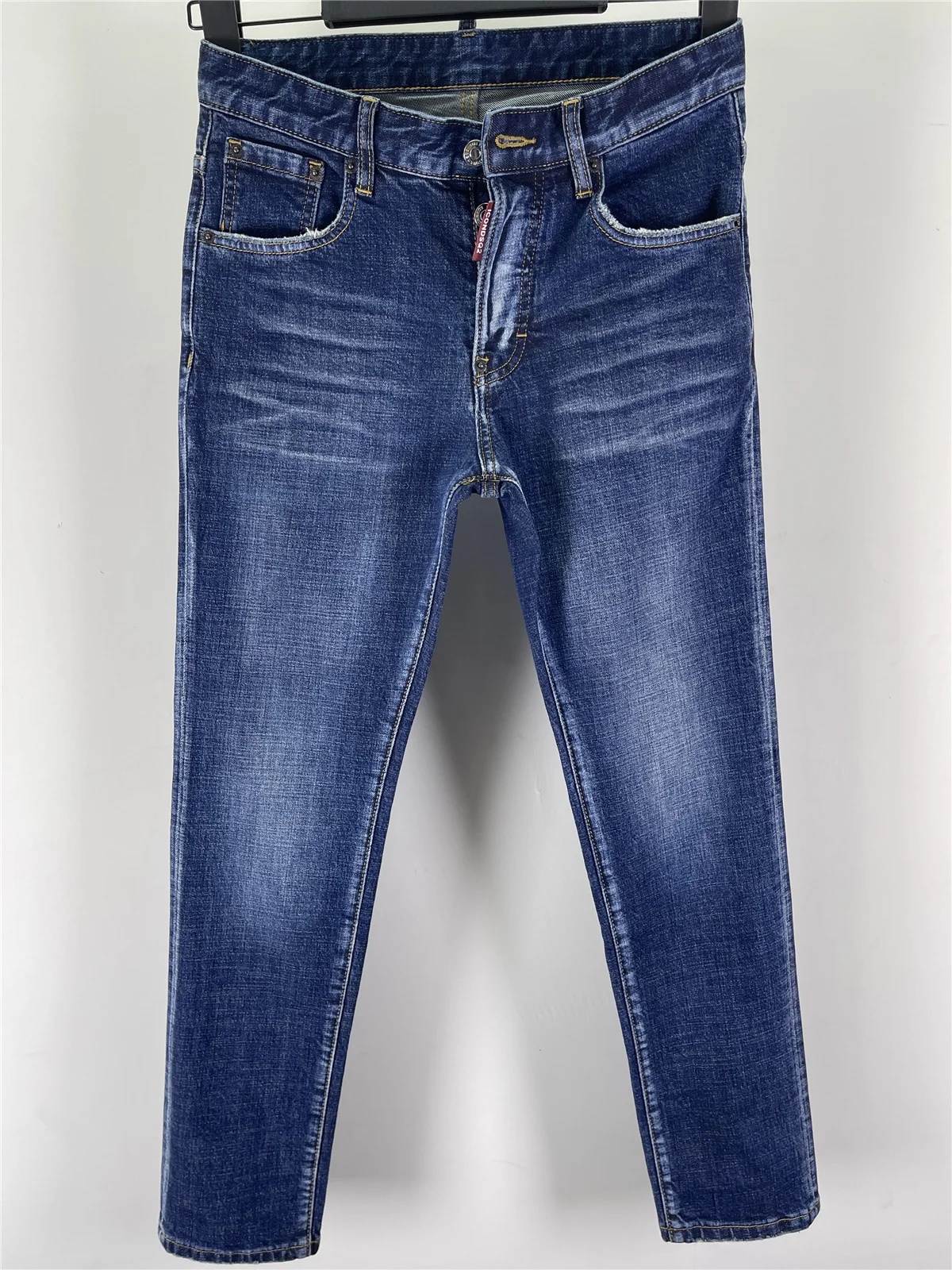 2025 가을 신상 남성 청바지 워싱 그라인딩 홀 패치 페인트 입체 커팅 레그 블루