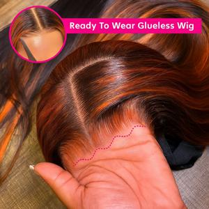 하이라이트 레이스 프론트 인모 가발 진저 오렌지 그라데이션 스트레이트 헤어 글루리스 5x5 블리치 레이스 가발 컬러 인모 가발