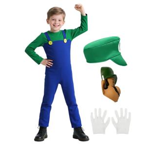 게임 형제 재미 있은 유니폼 세트 배관공 롤 플레잉 의상 소년 점프 슈트 소녀 드레스 할로윈 의상 액세서리