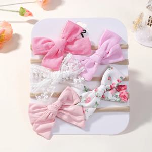 5Pcs 아기 활 여자를위한 탄성 핑크 머리띠 나일론 터번 헤어 밴드 신생아 유아 Headwrap 어린이 헤어 액세서리