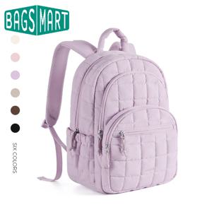 여성용 BAGSMART 여행용 배낭 퀼트 캐주얼 데이팩 15.6인치 노트북용 방수 책가방 패션 대학 배낭