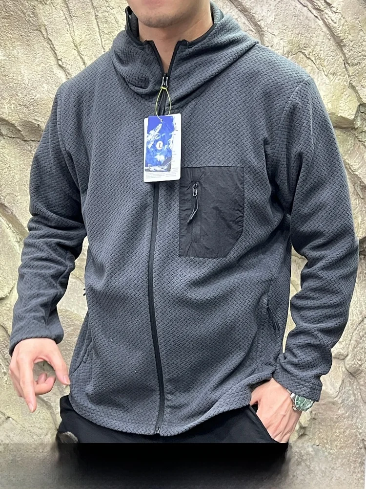 야외용 파인애플 패턴 니트 플리스 후드티 통기성 남녀 공용 스웨트셔츠 캐주얼 스타일 스탠다드 핏 긴팔 지퍼 클로저