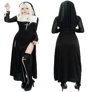 블랙 하이 슬릿 수녀 코스프레 드레스 할로윈 롤플레잉 의상 여성 패션 여름 폴리에스터 전통 중국 민족 무대 의상