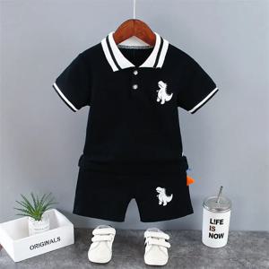 여름 아기 소년 캐주얼 의류 만화 공룡 티셔츠 짧은 바지 2 개/대/세트 스포츠 키즈 옷깃 정장 어린이 패션 0-5 년