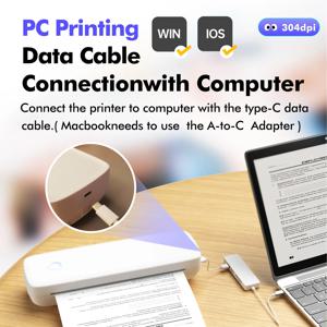 A4 휴대용 열전사 프린터 무선 USB 연결 모바일 컴퓨터와 호환 56/77/107/210/216mm (2/3/4/8/8.5인치) 미국 레터 A5