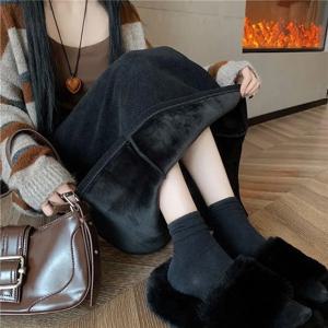 카데트멘 두꺼운 코듀로이 A라인 미니 스커트 여성 플러스 사이즈 플리스 안감 슬림핏 한국 스타일 미디 스커트 가을 겨울용