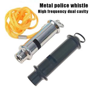 ✉ 고품질 목걸이 체인 금속 호루라기 스테인리스 스틸 노란색 끈 경찰 호루라기 고주파 생명구조 호루라기