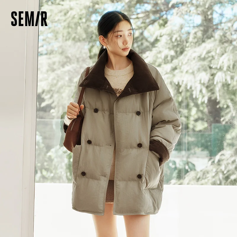 세미르 중간 길이 다운 코트 우아한 레트로 스타일 여성 2025 겨울 래글런 소매 두꺼운 따뜻한 일상 캐주얼 패션 아우터웨어