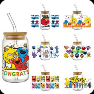 41개 신규 디자인 세서미 스트리트 방수 데칼 3D 전사 UV DTF 스티커 16온스 유리컵 랩 씰 DIY 선물 만화 스티커