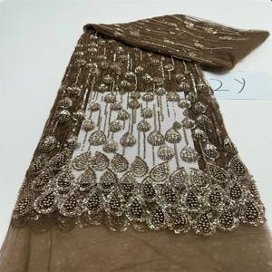 프랑스 레이스 원단 고품질 아프리카 비즈 자수 나이지리아 스팽글 튤 레이스 2야드 파티 드레스 재봉용
