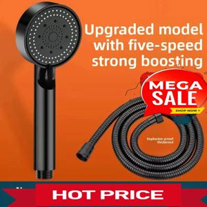 고압 핸드헬드 샤워 헤드 스탠드 및 호스 포함 - 5단계 조절 가능한 물 흐름 모드, 원형 플라스틱 욕실 액세서리