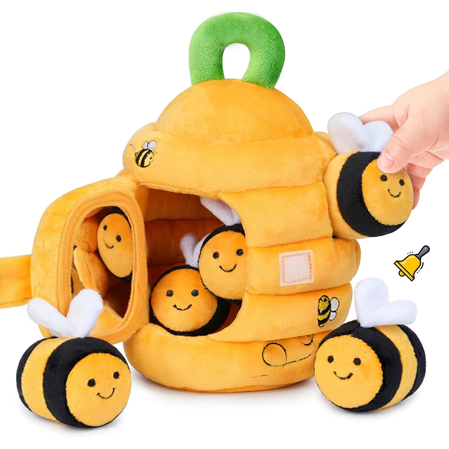 아기 장난감 6-12개월 부드러운 벌집 모양 장난감 5가지 감각 자극 벌 딸랑이 거울 크링클 스퀴커 몬테소리 장난감