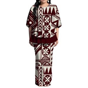 무료 디자인 맞춤 이미지 여성 드레스 여름 중간 소매 백 슬릿 디자인 패치워크 피쉬테일 탑 폴리네시안 푸레타시