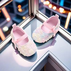 귀여운 꽃 아기 공주 신발, 활 장식, 부드러운 밑창, 편안한 플랫 슈즈, 0-18m 영유아에게 적합