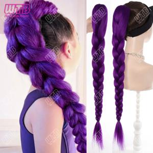 롱 포니테일 데몬 헌터즈 합성 퍼플 포니테일 루미 가발 브레이디드 헤어피스 힙합 클립인 헤어 익스텐션 하이 포니테일