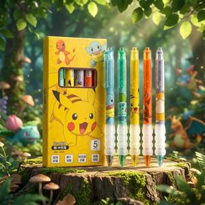 5pcs 피카추 젤 펜 세트 포켓몬 볼펜 만화 인쇄 쓰기 펜 학생 문구 사무용품 어린이 선물