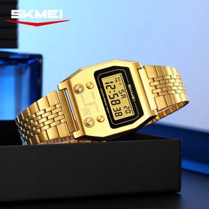 SKMEI 패션 스테인리스 스틸 스트립 방수 디지털 전자 시계 남녀 공용 심플 EL 라이트 손목시계 남성용 시계