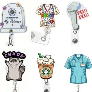 귀여운 간호사 테마의 신분증 클립이 있는 접이식 배지 홀더 1개 - 의사, 간호사, 보조 간호사용 아크릴 의료진 이름표 릴 - 완벽함