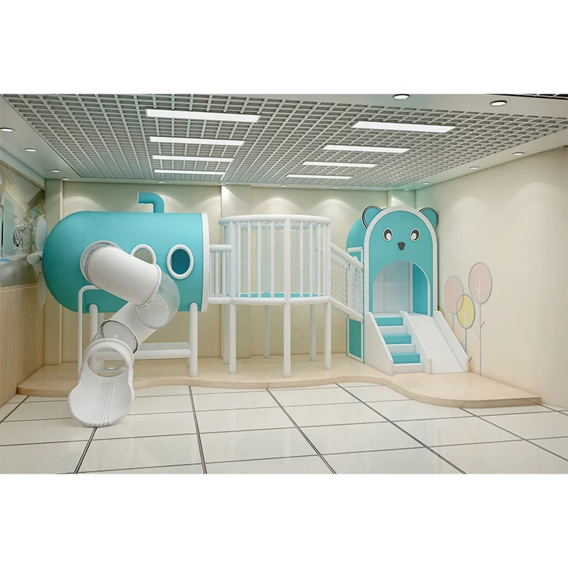 어린이 놀이방 맞춤형 유아용 실내 놀이터 튜브 슬라이드 및 부드러운 등반 사다리 포함 어린이용 소프트 플레이 센터
