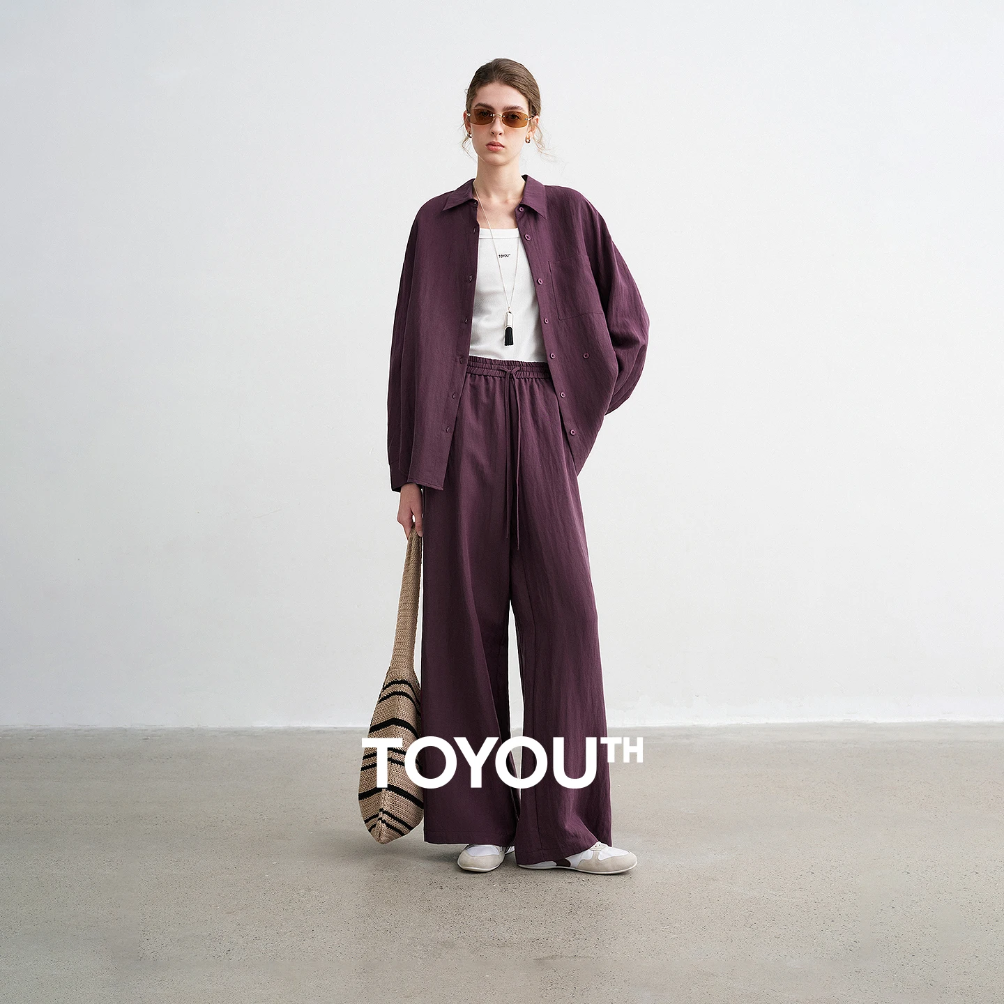 토유스 여성 라이오셀 린넨 투피스 세트 2026 봄 신상 드레이프 릴렉스 셔츠 캐주얼 와이드 팬츠