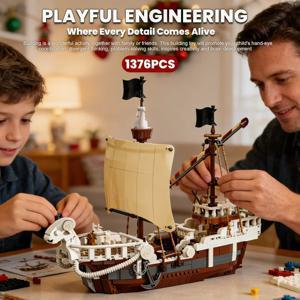 1376PCS 해적선 조립 블록 장난감 보트 모델 창의적인 장식품 컬렉션 교육용 장난감 선물용