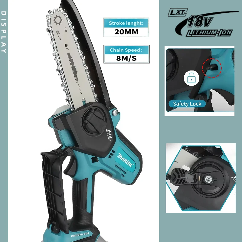 마키타 6인치 체인톱 휴대용 목재 벌목 전기톱 핸드헬드 체인톱 정원 가지치기 목재 전동 공구