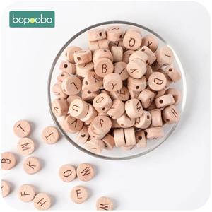 Bopoobo 10pc 나무 영어 알파벳 구슬 편지 BPA 무료 식품 학년 재료 DIY 아기 젖니가 남 목걸이 아기 Teether 구슬