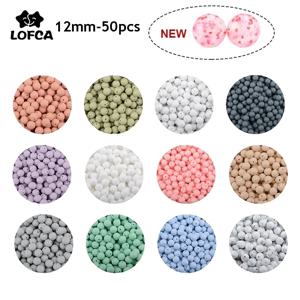 LOFCA-식품 등급 실리콘 비즈 12mm 50 개/묶음, 라운드 비즈 아기 씹을 수 있는 젖니 비즈 diy용 실리콘 Teether