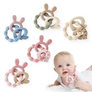 1Pcs 아기 실리콘 Teether 반지 BPA 무료 딸랑이 팔찌 식품 학년 신생아 아기 액세서리 만화 실리콘 젖니가 남 장난감