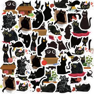 Etori Life 46pcs PVC 귀여운 만화 일본 검은 고양이 패턴 학생 DIY 컵, 스크랩북, 노트북 장식 스티커