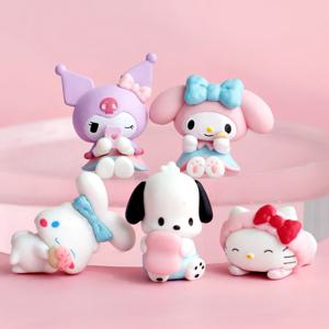 5Pcs-Set Sanrio Cinnamoroll 애니메이션 피규어 Pochacco Kuromi Pom Pom Purin 헬로 키티 액션 피규어 장난감 모델 인형 My Melody Gifts