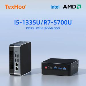 TexHoo 미니 PC 컴퓨터 게임 AMD Ryzen7 5700U R5 4500U Intel Core i5 1335U CPU NUC Office DDR4 DDR5 NVMe WIFI6