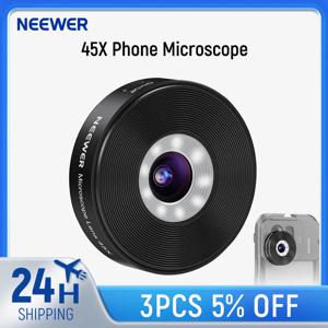 NEEWER 45X 전화 현미경 충전식 클로즈업 줌 렌즈, iPhone 용 50mAh 배터리 포함 17mm 렌즈 어댑터가있는 삼성 케이지